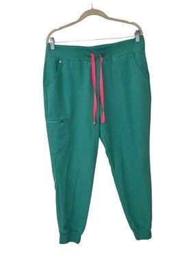 Figs Women’s Zamora Teal Jogger Scrub Pants Size Large Petite